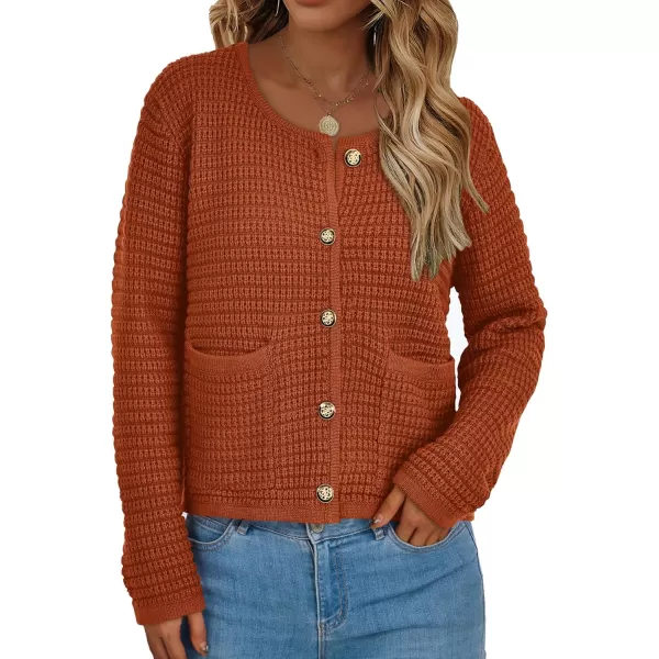 imagePRETTYGARDEN Open Front Cardigan Sweaters for Women Button Down Long Sleeve Casual Cute Knitted Shirts with PocketsCaramel