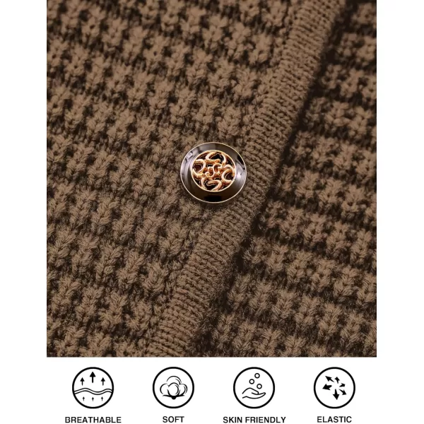 imagePRETTYGARDEN Open Front Cardigan Sweaters for Women Button Down Long Sleeve Casual Cute Knitted Shirts with PocketsCoffee