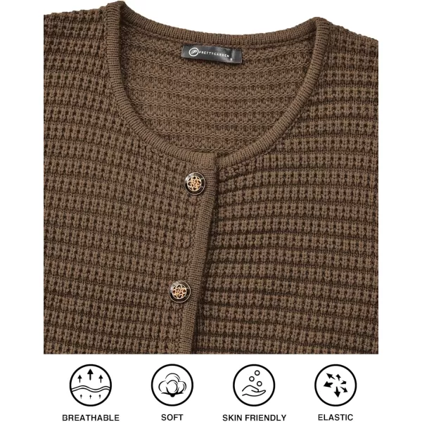 imagePRETTYGARDEN Open Front Cardigan Sweaters for Women Button Down Long Sleeve Casual Cute Knitted Shirts with PocketsCoffee