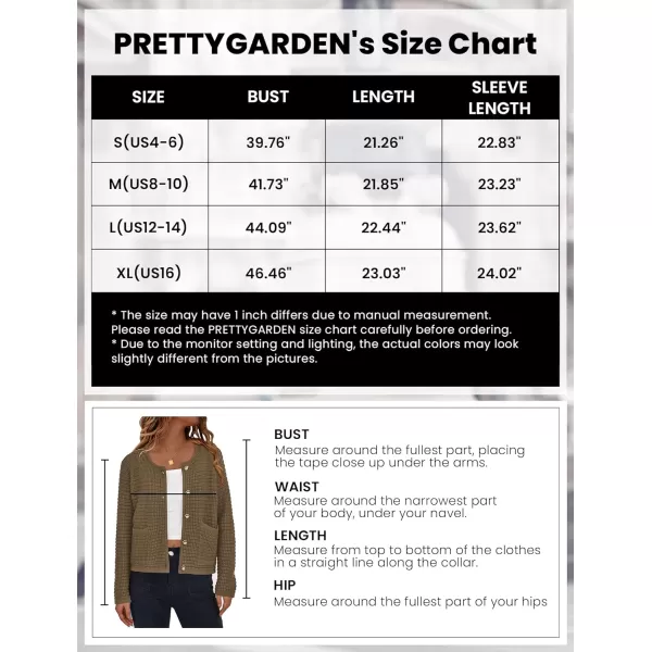 imagePRETTYGARDEN Open Front Cardigan Sweaters for Women Button Down Long Sleeve Casual Cute Knitted Shirts with PocketsDark Khaki