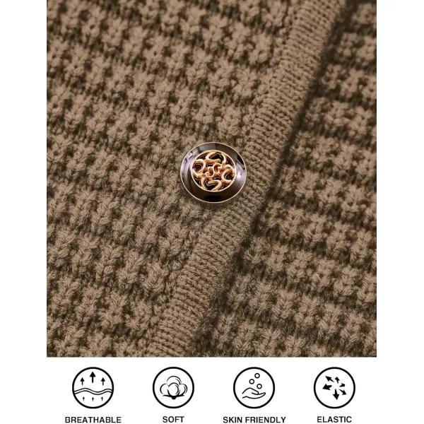 imagePRETTYGARDEN Open Front Cardigan Sweaters for Women Button Down Long Sleeve Casual Cute Knitted Shirts with PocketsDark Khaki