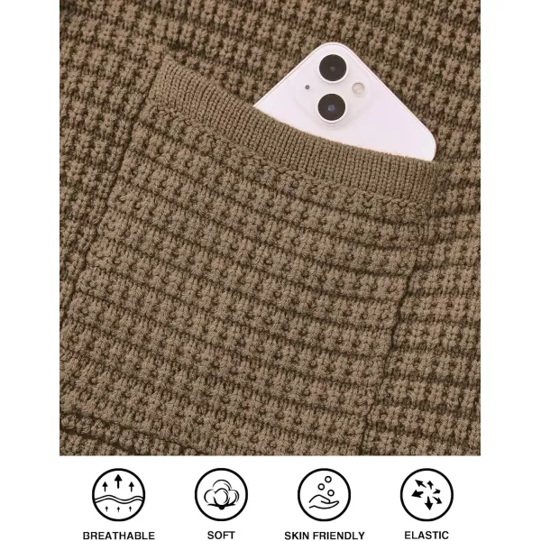 imagePRETTYGARDEN Open Front Cardigan Sweaters for Women Button Down Long Sleeve Casual Cute Knitted Shirts with PocketsDark Khaki