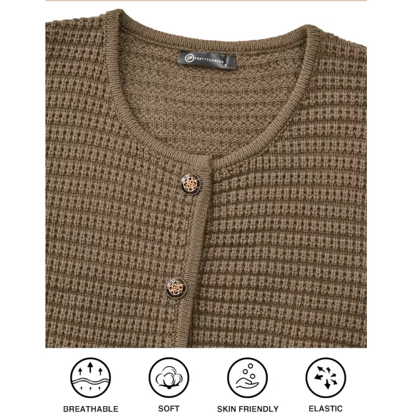 imagePRETTYGARDEN Open Front Cardigan Sweaters for Women Button Down Long Sleeve Casual Cute Knitted Shirts with PocketsDark Khaki