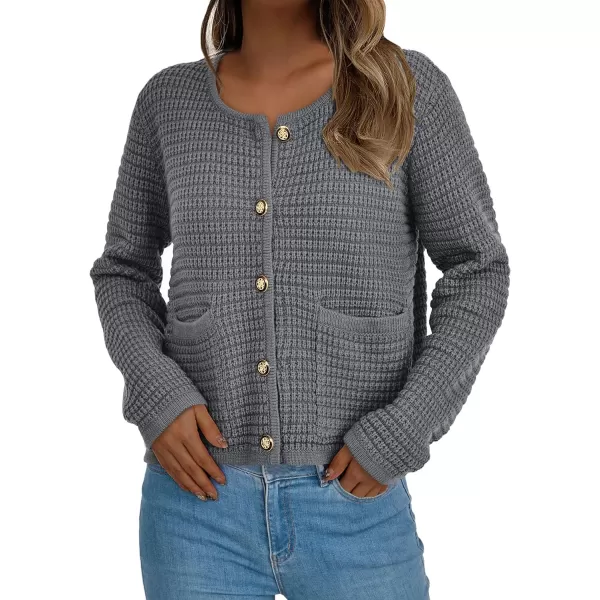 imagePRETTYGARDEN Open Front Cardigan Sweaters for Women Button Down Long Sleeve Casual Cute Knitted Shirts with PocketsGrey
