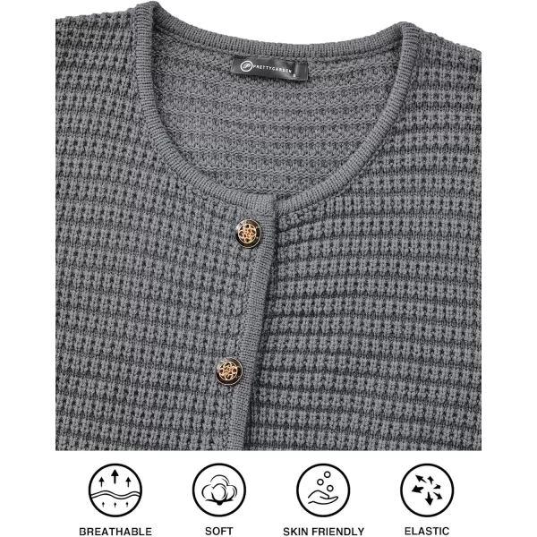 imagePRETTYGARDEN Open Front Cardigan Sweaters for Women Button Down Long Sleeve Casual Cute Knitted Shirts with PocketsGrey