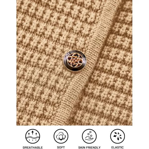 imagePRETTYGARDEN Open Front Cardigan Sweaters for Women Button Down Long Sleeve Casual Cute Knitted Shirts with PocketsKhaki