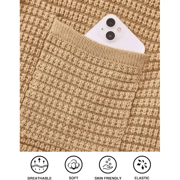imagePRETTYGARDEN Open Front Cardigan Sweaters for Women Button Down Long Sleeve Casual Cute Knitted Shirts with PocketsKhaki