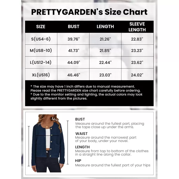imagePRETTYGARDEN Open Front Cardigan Sweaters for Women Button Down Long Sleeve Casual Cute Knitted Shirts with PocketsNavy
