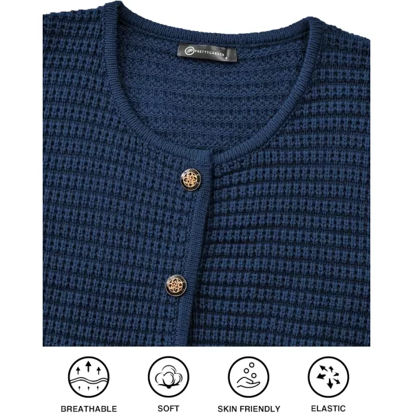 imagePRETTYGARDEN Open Front Cardigan Sweaters for Women Button Down Long Sleeve Casual Cute Knitted Shirts with PocketsNavy