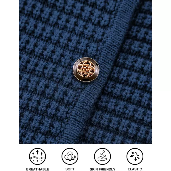 imagePRETTYGARDEN Open Front Cardigan Sweaters for Women Button Down Long Sleeve Casual Cute Knitted Shirts with PocketsNavy