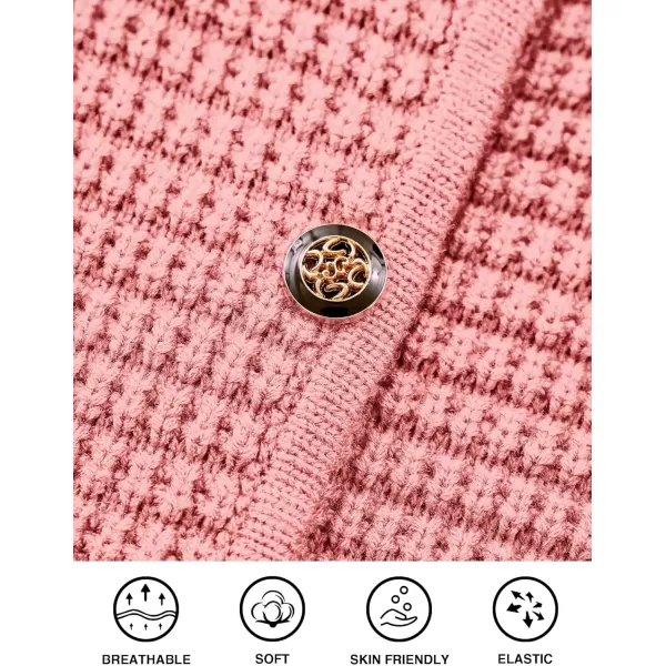 imagePRETTYGARDEN Open Front Cardigan Sweaters for Women Button Down Long Sleeve Casual Cute Knitted Shirts with PocketsPink