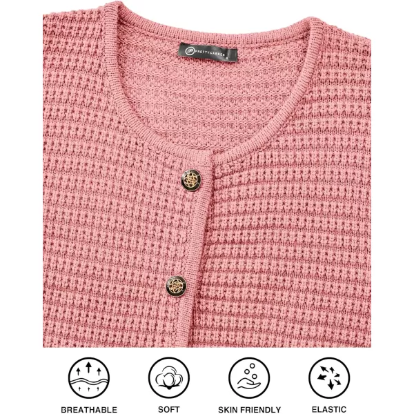 imagePRETTYGARDEN Open Front Cardigan Sweaters for Women Button Down Long Sleeve Casual Cute Knitted Shirts with PocketsPink