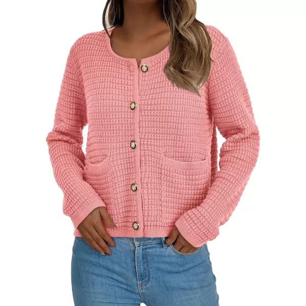 imagePRETTYGARDEN Open Front Cardigan Sweaters for Women Button Down Long Sleeve Casual Cute Knitted Shirts with PocketsPink