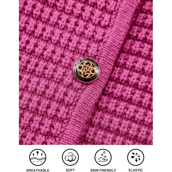 imagePRETTYGARDEN Open Front Cardigan Sweaters for Women Button Down Long Sleeve Casual Cute Knitted Shirts with PocketsRose Red