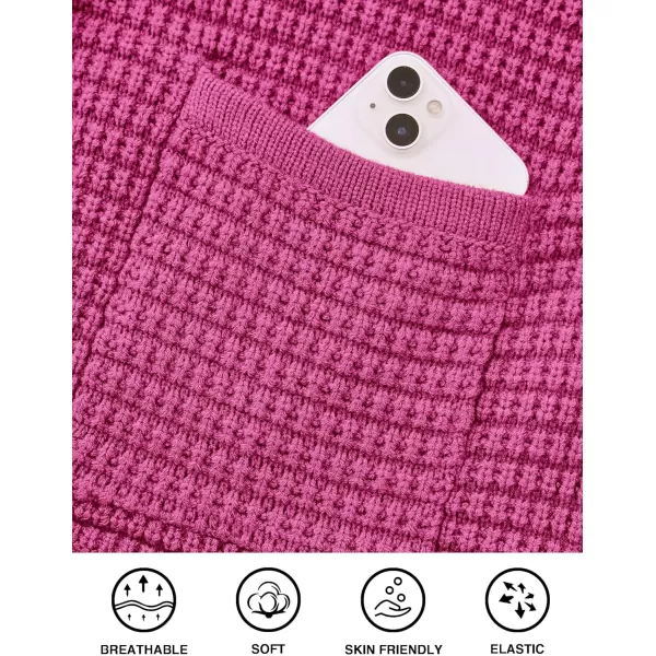 imagePRETTYGARDEN Open Front Cardigan Sweaters for Women Button Down Long Sleeve Casual Cute Knitted Shirts with PocketsRose Red