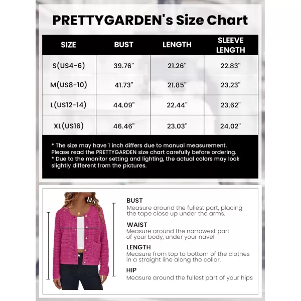 imagePRETTYGARDEN Open Front Cardigan Sweaters for Women Button Down Long Sleeve Casual Cute Knitted Shirts with PocketsRose Red