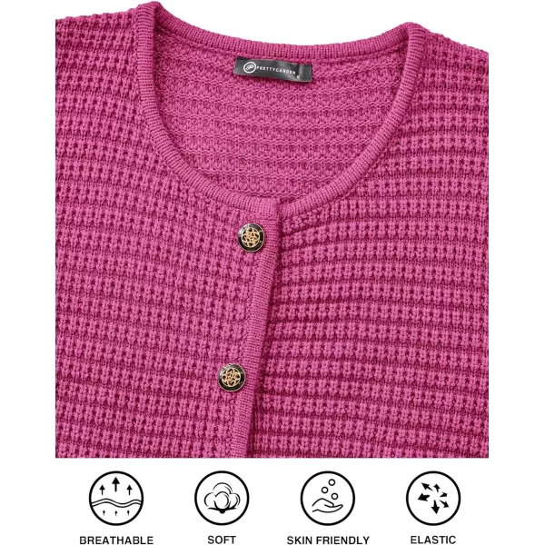 imagePRETTYGARDEN Open Front Cardigan Sweaters for Women Button Down Long Sleeve Casual Cute Knitted Shirts with PocketsRose Red