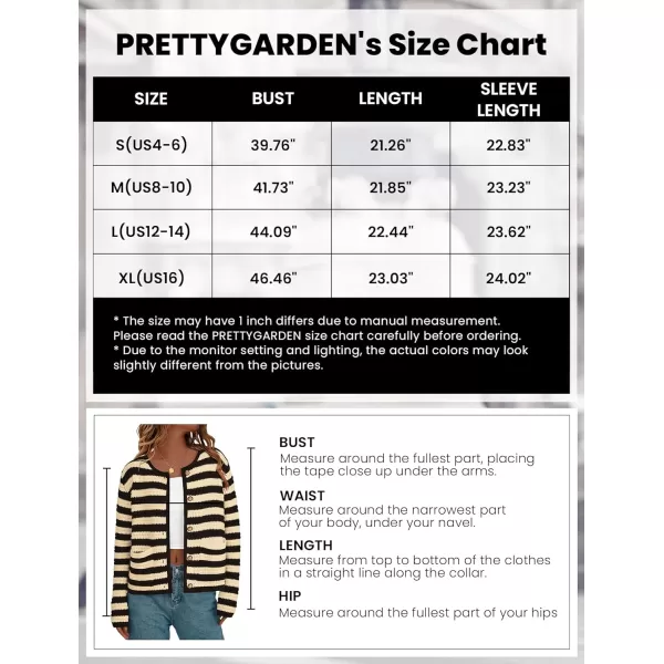 imagePRETTYGARDEN Open Front Cardigan Sweaters for Women Button Down Long Sleeve Casual Cute Knitted Shirts with PocketsStriped Beigeblack