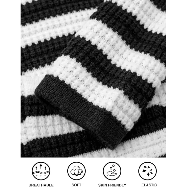 imagePRETTYGARDEN Open Front Cardigan Sweaters for Women Button Down Long Sleeve Casual Cute Knitted Shirts with PocketsStriped Blackwhite
