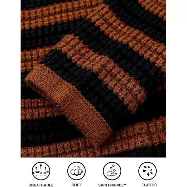 imagePRETTYGARDEN Open Front Cardigan Sweaters for Women Button Down Long Sleeve Casual Cute Knitted Shirts with PocketsStriped Caramelblack
