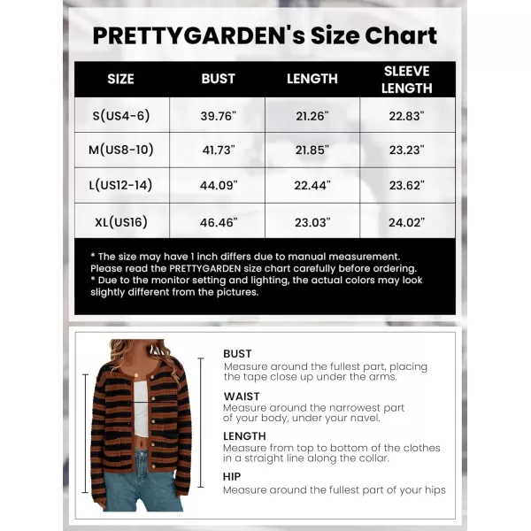 imagePRETTYGARDEN Open Front Cardigan Sweaters for Women Button Down Long Sleeve Casual Cute Knitted Shirts with PocketsStriped Caramelblack