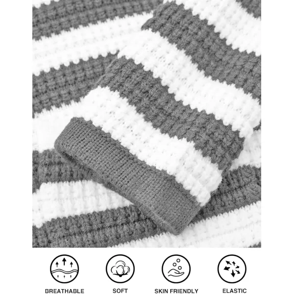 imagePRETTYGARDEN Open Front Cardigan Sweaters for Women Button Down Long Sleeve Casual Cute Knitted Shirts with PocketsStriped Greywhite