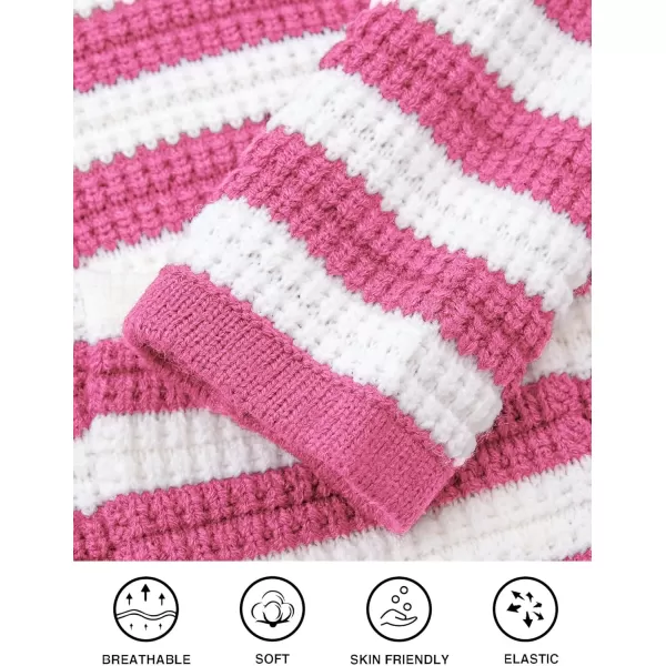 imagePRETTYGARDEN Open Front Cardigan Sweaters for Women Button Down Long Sleeve Casual Cute Knitted Shirts with PocketsStriped Pinkwhite