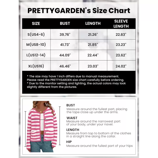 imagePRETTYGARDEN Open Front Cardigan Sweaters for Women Button Down Long Sleeve Casual Cute Knitted Shirts with PocketsStriped Pinkwhite