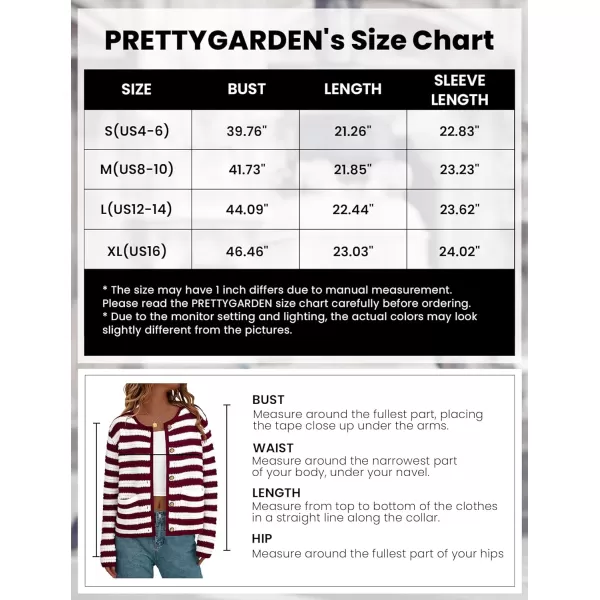 imagePRETTYGARDEN Open Front Cardigan Sweaters for Women Button Down Long Sleeve Casual Cute Knitted Shirts with PocketsStriped Wine Redwhite