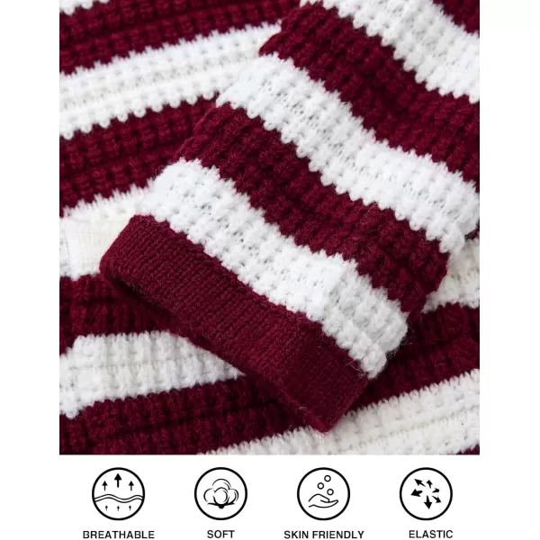 imagePRETTYGARDEN Open Front Cardigan Sweaters for Women Button Down Long Sleeve Casual Cute Knitted Shirts with PocketsStriped Wine Redwhite
