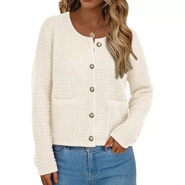 imagePRETTYGARDEN Open Front Cardigan Sweaters for Women Button Down Long Sleeve Casual Cute Knitted Shirts with PocketsWhite