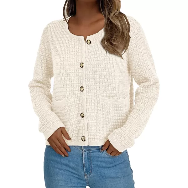 imagePRETTYGARDEN Open Front Cardigan Sweaters for Women Button Down Long Sleeve Casual Cute Knitted Shirts with PocketsWhite
