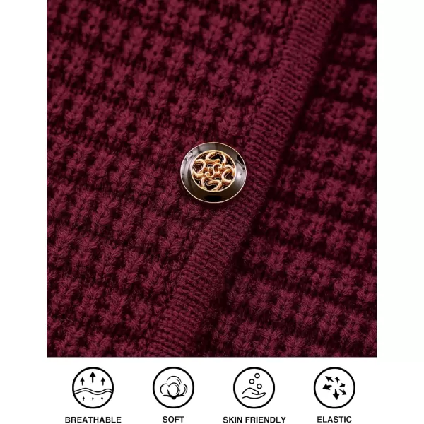 imagePRETTYGARDEN Open Front Cardigan Sweaters for Women Button Down Long Sleeve Casual Cute Knitted Shirts with PocketsWine Red