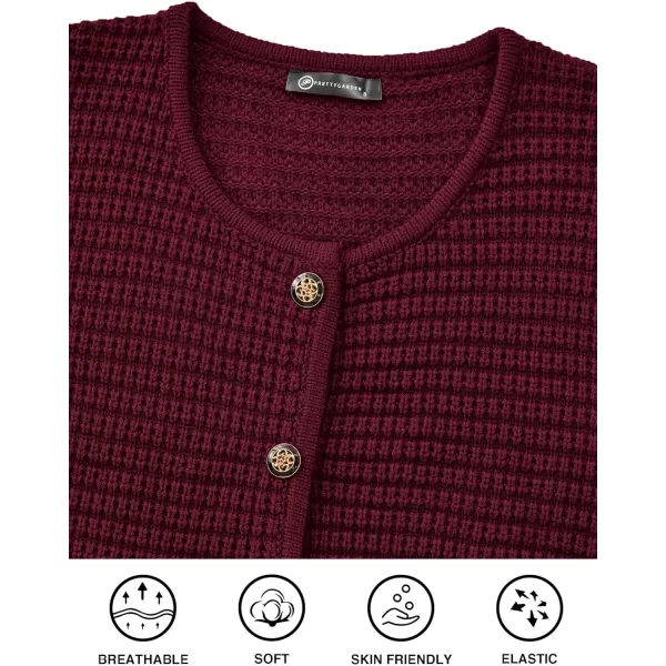 imagePRETTYGARDEN Open Front Cardigan Sweaters for Women Button Down Long Sleeve Casual Cute Knitted Shirts with PocketsWine Red