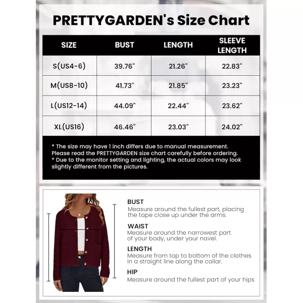 imagePRETTYGARDEN Open Front Cardigan Sweaters for Women Button Down Long Sleeve Casual Cute Knitted Shirts with PocketsWine Red