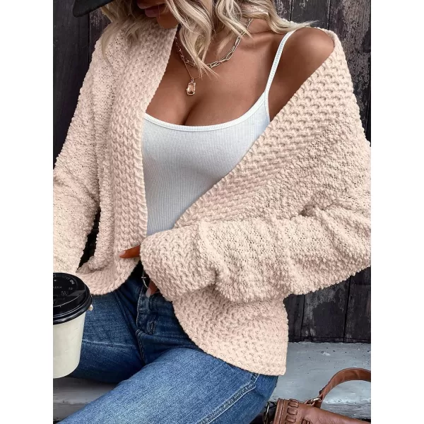 imagePRETTYGARDEN Open Front Fall Sweaters for Women 2023 Popcorn Long Sleeve Cardigan Knit Oversized Sherpa Sweater CoatApricot