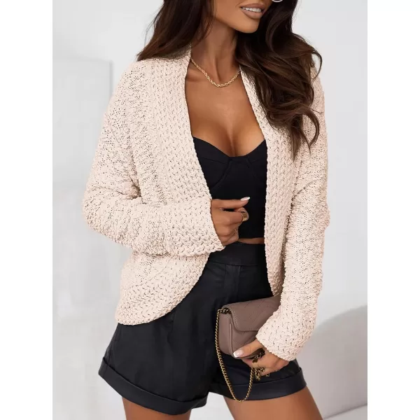 imagePRETTYGARDEN Open Front Fall Sweaters for Women 2023 Popcorn Long Sleeve Cardigan Knit Oversized Sherpa Sweater CoatApricot