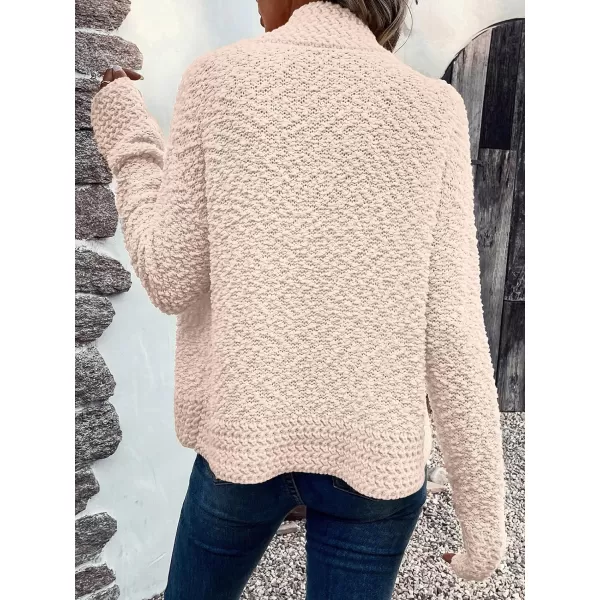 imagePRETTYGARDEN Open Front Fall Sweaters for Women 2023 Popcorn Long Sleeve Cardigan Knit Oversized Sherpa Sweater CoatApricot