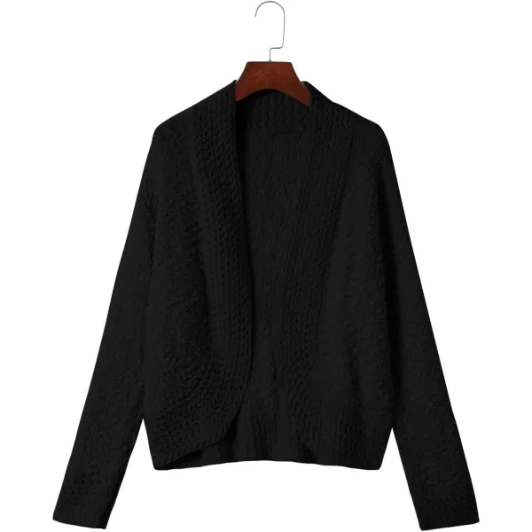 imagePRETTYGARDEN Open Front Fall Sweaters for Women 2023 Popcorn Long Sleeve Cardigan Knit Oversized Sherpa Sweater CoatBlack