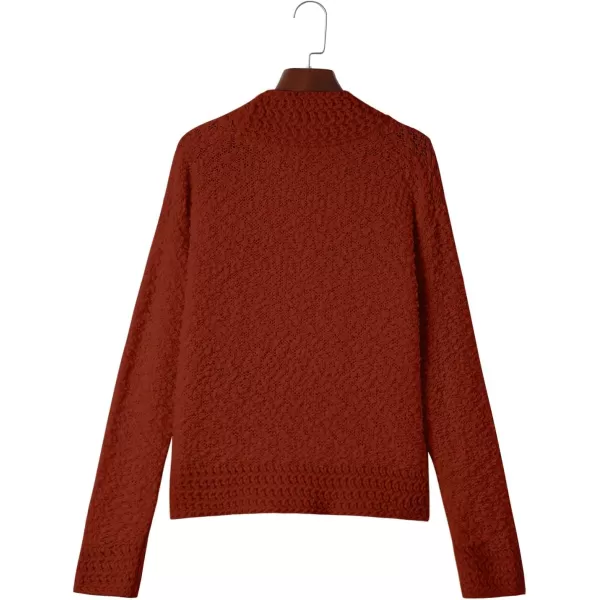 imagePRETTYGARDEN Open Front Fall Sweaters for Women 2023 Popcorn Long Sleeve Cardigan Knit Oversized Sherpa Sweater CoatBrick Red
