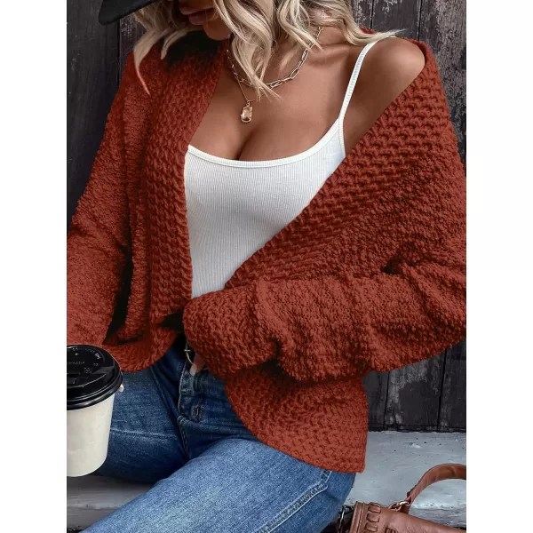 imagePRETTYGARDEN Open Front Fall Sweaters for Women 2023 Popcorn Long Sleeve Cardigan Knit Oversized Sherpa Sweater CoatBrick Red