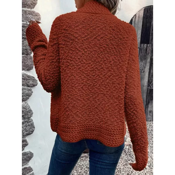 imagePRETTYGARDEN Open Front Fall Sweaters for Women 2023 Popcorn Long Sleeve Cardigan Knit Oversized Sherpa Sweater CoatBrick Red