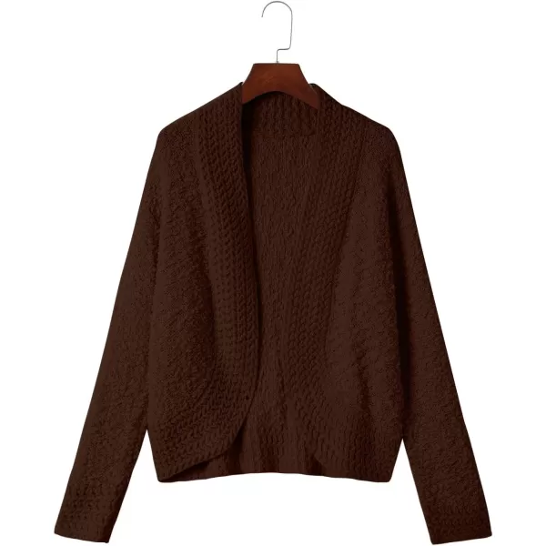 imagePRETTYGARDEN Open Front Fall Sweaters for Women 2023 Popcorn Long Sleeve Cardigan Knit Oversized Sherpa Sweater CoatDark Coffee