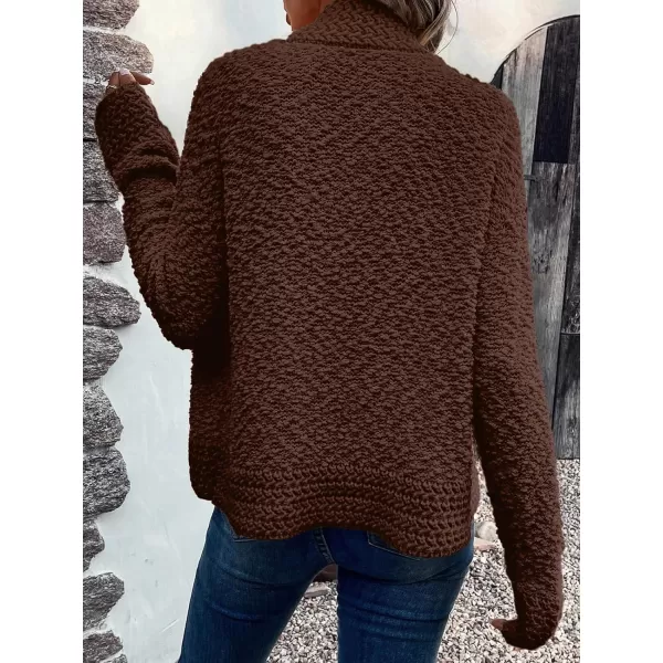 imagePRETTYGARDEN Open Front Fall Sweaters for Women 2023 Popcorn Long Sleeve Cardigan Knit Oversized Sherpa Sweater CoatDark Coffee