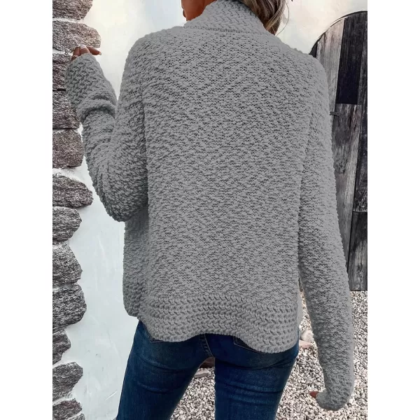 imagePRETTYGARDEN Open Front Fall Sweaters for Women 2023 Popcorn Long Sleeve Cardigan Knit Oversized Sherpa Sweater CoatGrey