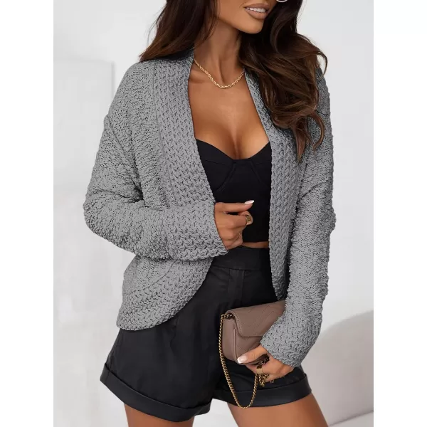 imagePRETTYGARDEN Open Front Fall Sweaters for Women 2023 Popcorn Long Sleeve Cardigan Knit Oversized Sherpa Sweater CoatGrey