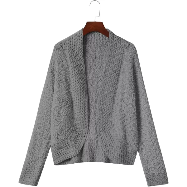 imagePRETTYGARDEN Open Front Fall Sweaters for Women 2023 Popcorn Long Sleeve Cardigan Knit Oversized Sherpa Sweater CoatGrey