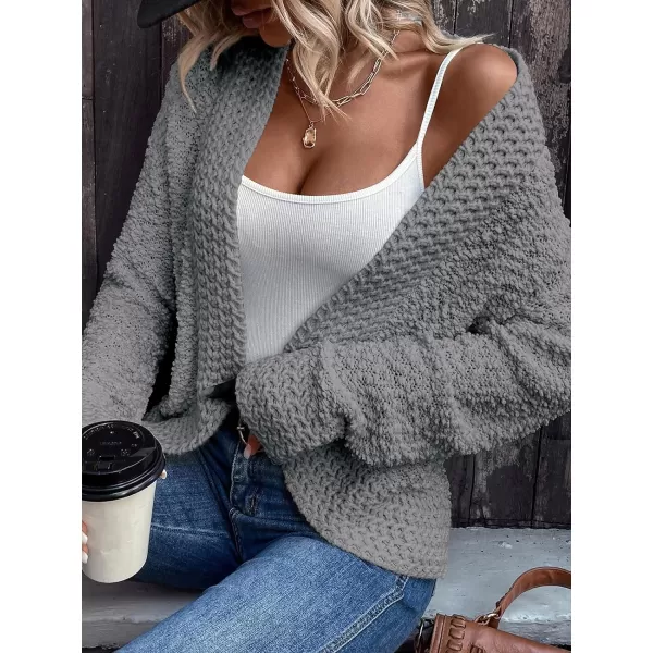 imagePRETTYGARDEN Open Front Fall Sweaters for Women 2023 Popcorn Long Sleeve Cardigan Knit Oversized Sherpa Sweater CoatGrey