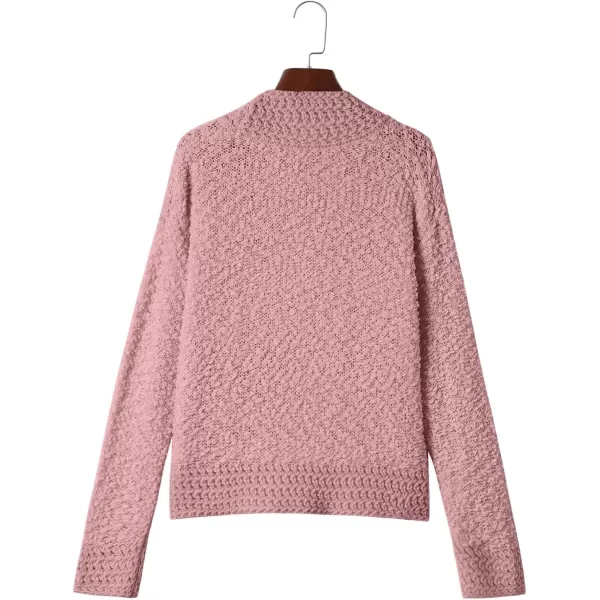 imagePRETTYGARDEN Open Front Fall Sweaters for Women 2023 Popcorn Long Sleeve Cardigan Knit Oversized Sherpa Sweater CoatPink