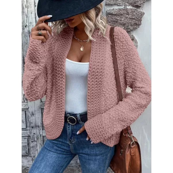 imagePRETTYGARDEN Open Front Fall Sweaters for Women 2023 Popcorn Long Sleeve Cardigan Knit Oversized Sherpa Sweater CoatPink